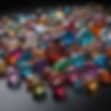 Diverse Birthstones of May A beautifully arranged display of various gemstones associated with May