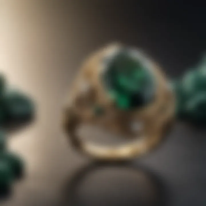 A beautifully crafted piece of jewelry featuring a dark green stone, illustrating its elegance and appeal.