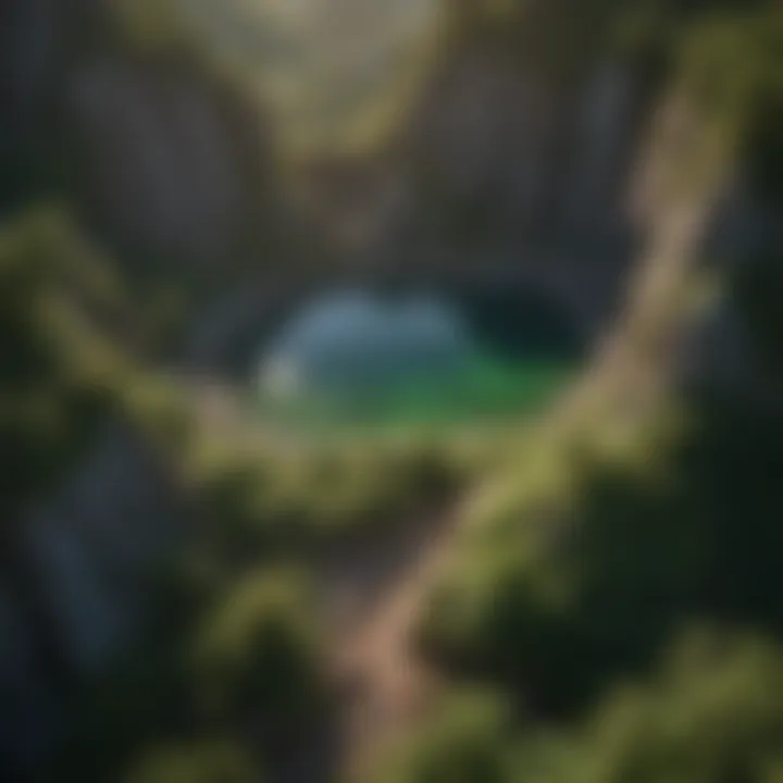 An aerial view of an emerald mine nestled in a lush green landscape