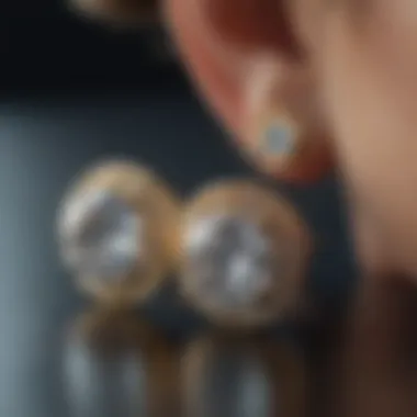 A close-up view of diamond stud earrings showcasing their brilliance and clarity.