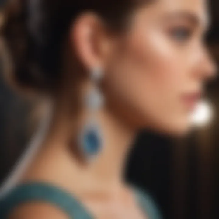 A stylish individual wearing diamond stud earrings at a formal event.