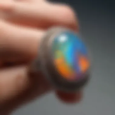 Close-up view of a stunning pure opal ring showcasing its vibrant play of color