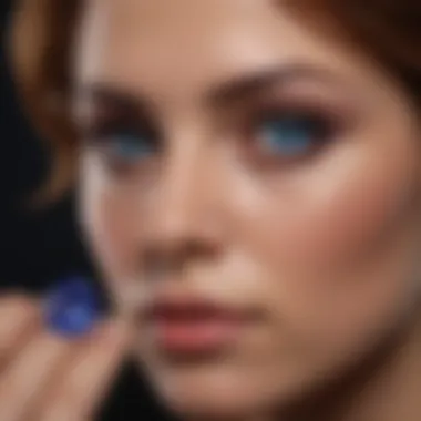 Examining Tanzanite Gemstone collector examining tanzanite