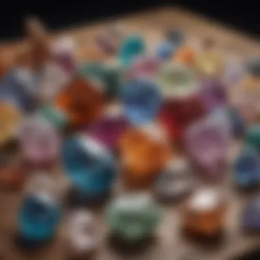 Diverse Crystals and Their Unique Properties A collection of various crystals displayed on a wooden surface.