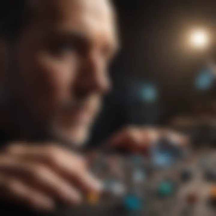 Close-up of a collector examining gemstones under bright light