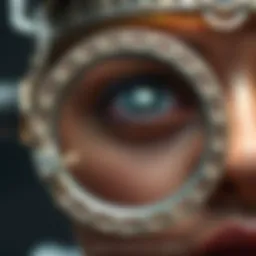 Close-up view of a magnifying headpiece in use, showcasing its detailed construction.