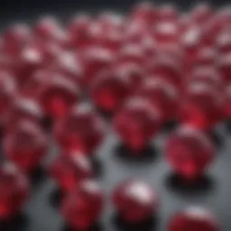 Vibrant loose ruby stones displayed on a velvet surface showcasing their natural allure