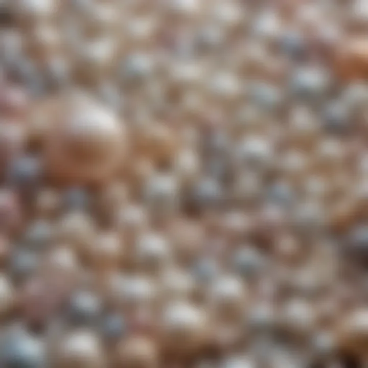 A display of various pearl types, emphasizing their diversity in shape, color, and size, reflecting their cultural significance.