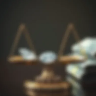 Balancing Value of Diamonds and Currency A scale balancing between a diamond and currency notes