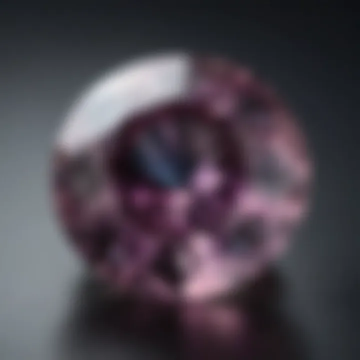 Close-up view of a four carat alexandrite gemstone showcasing its color-changing properties