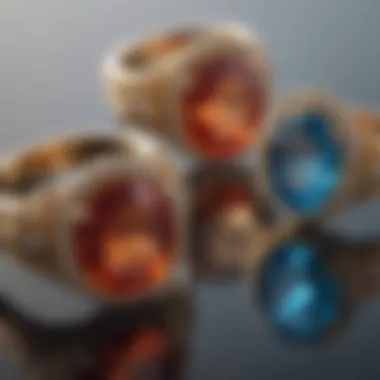 A display of various gemstones suitable for three caret rings