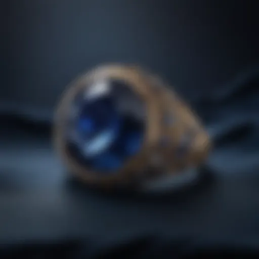 A stunning dark blue sapphire gemstone on a velvet background