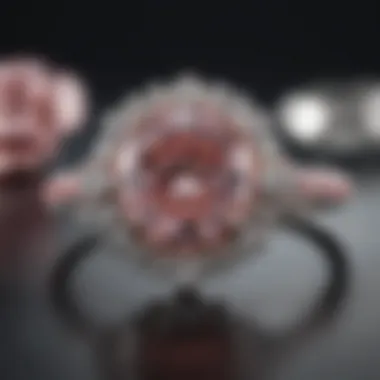 Elegant fancy pink diamond engagement ring with intricate setting