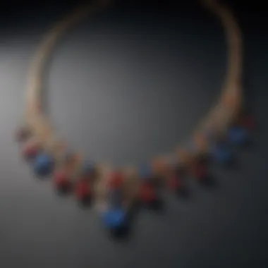 Showcasing Elegance in Gem Necklaces An elegant display of gem necklaces arranged artistically