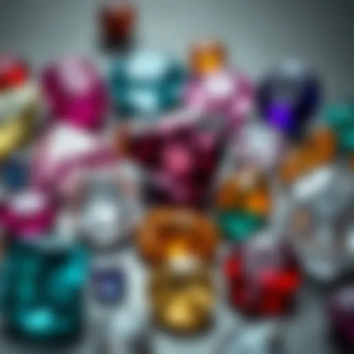 An assortment of gemstones alongside a historical timeline of their significance