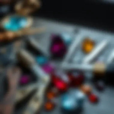Tools used for gemstone exploration and assessment laid out neatly