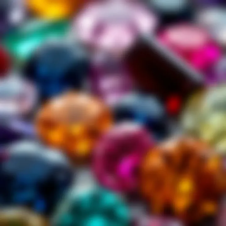 Close-up of gemstones showcasing different color grades