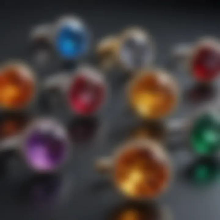 A beautiful arrangement showcasing different gemstones used in cufflinks