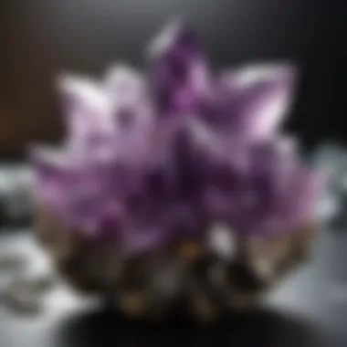 Amethyst Cluster in Natural Light Amethyst crystal cluster radiating in natural light.