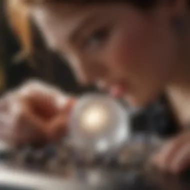 Jeweler assessing the quality of pearls using tools