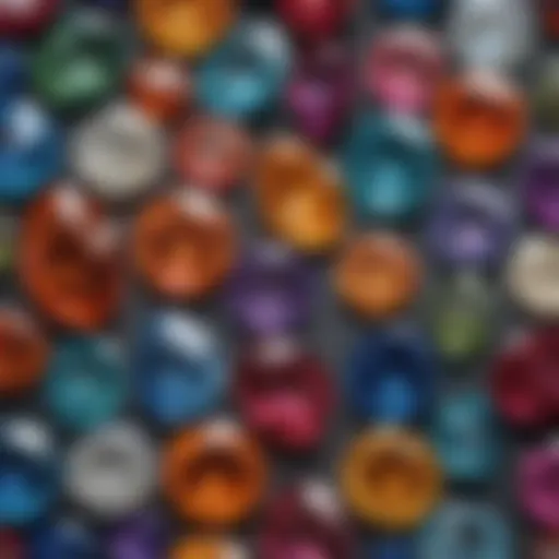 A close-up view of various gemstones showcasing their unique colors and textures