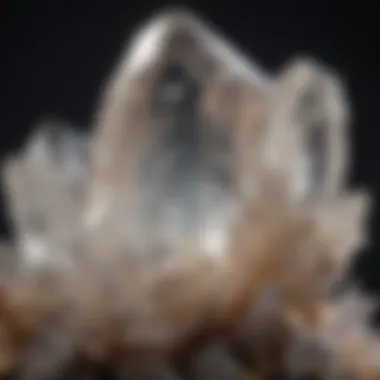 Close-up of a clear quartz crystal with intricate details emphasizing its clarity and structure.