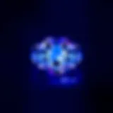 Close-up view of a diamond glowing under ultraviolet light