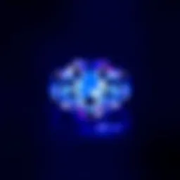 Close-up view of a diamond glowing under ultraviolet light