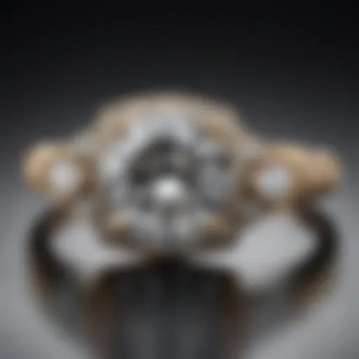 Close-up of a sparkling moissanite engagement ring on a velvet surface