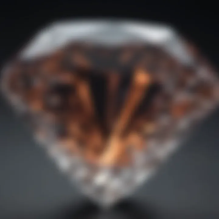 A close-up view of a diamond's facets reflecting light