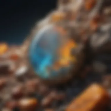 Geological Insights into Opal Formation A geological formation illustrating opal deposits surrounded by natural minerals