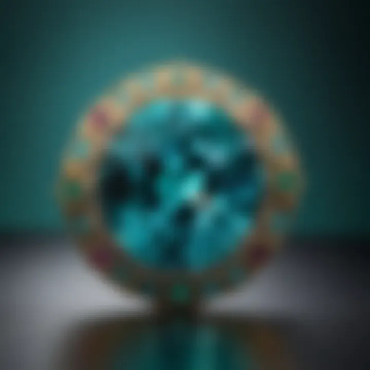 Vibrant blue-green Paraiba tourmaline stone on display