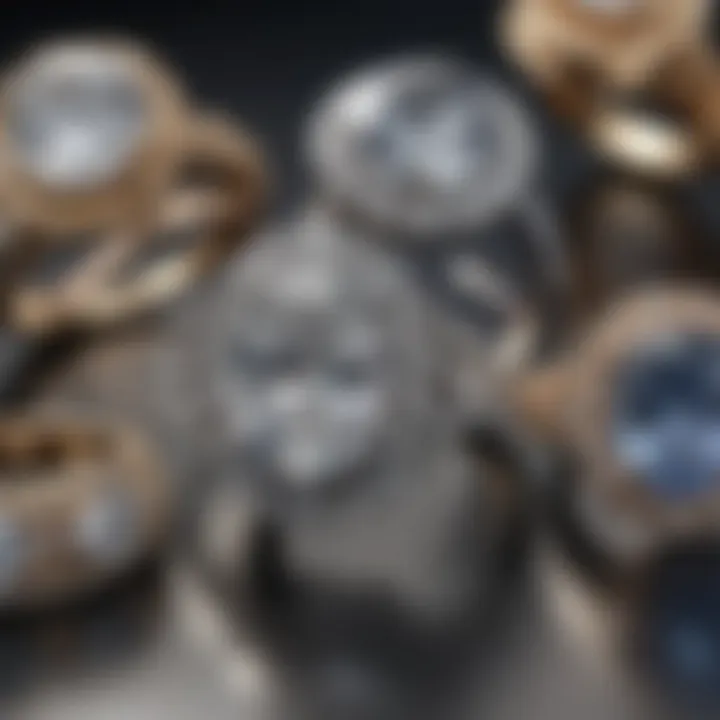 Various styles of diamond engagement rings displayed together