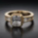 Elegant baguette band engagement ring on a velvet background