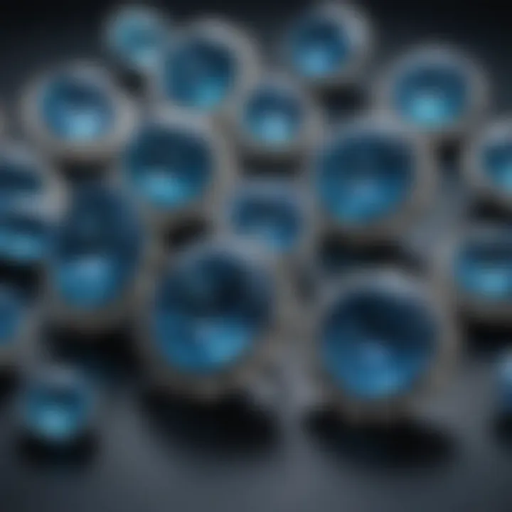 A collection of various blue gemstones displayed elegantly on a velvet background.