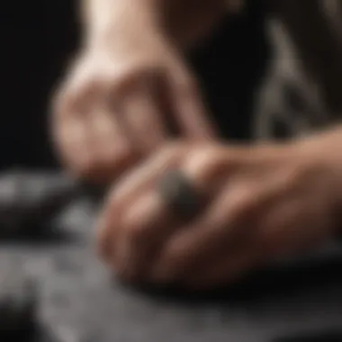 Artisan Craftsmanship in Meteorite Ring Creation An artisan skillfully creating a meteorite ring, highlighting craftsmanship and artistry