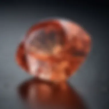 Close-Up of Color Gradient in Padparadscha Sapphire Close-up of a padparadscha sapphire displaying its unique color gradient