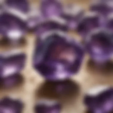 Close-up of amethyst stones reflecting tranquility