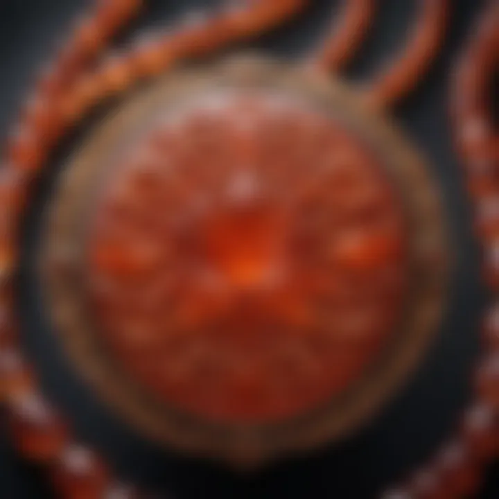 A close-up view of carved carnelian jewelry pieces