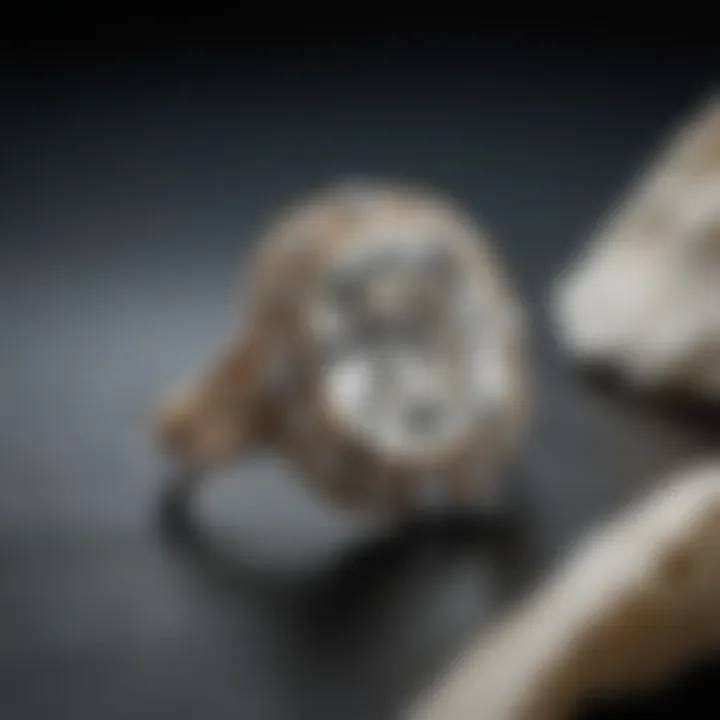 A stunning clear cut engagement ring displayed on a velvet surface