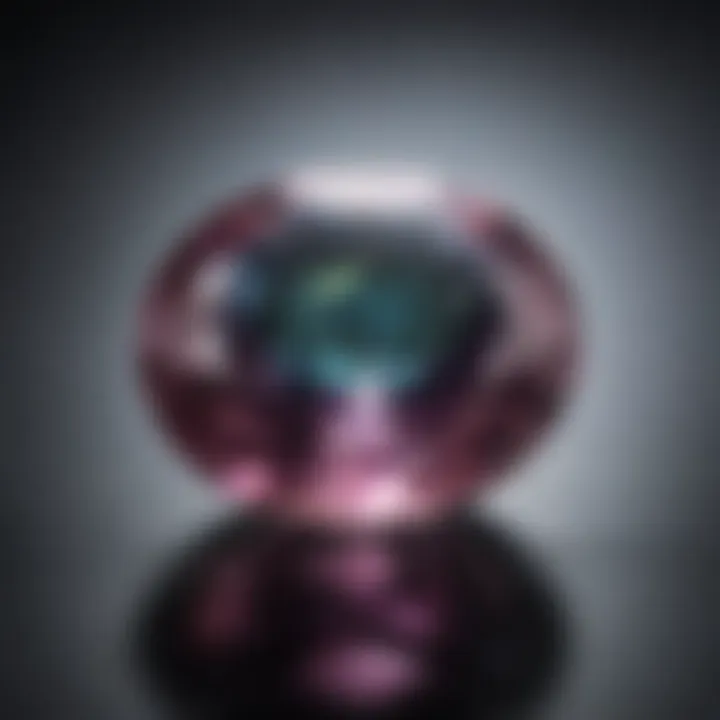 Close-up view of a vibrant alexandrite gemstone showcasing its color-changing ability