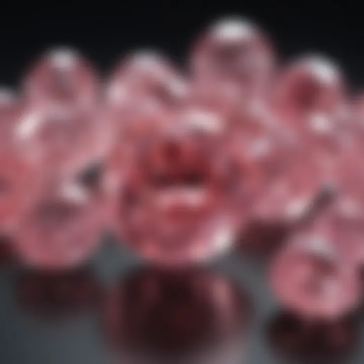 An array of uncut pink diamonds reflecting unique characteristics