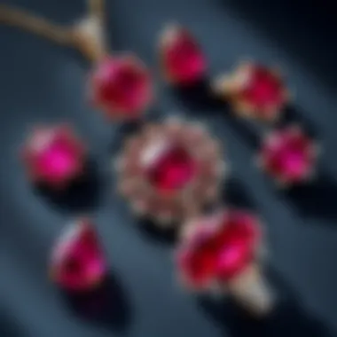 An elegant display of star rubies in various settings, highlighting design versatility