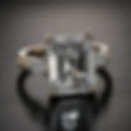 Elegant rectangle shape diamond ring resting on a velvet surface