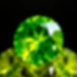 Close-up view of a vibrant peridot gemstone showcasing its unique green hue