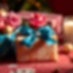 A beautifully wrapped anniversary gift with elegant decorations