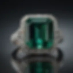 An elegant emerald cut gemstone set in a classic Tiffany setting