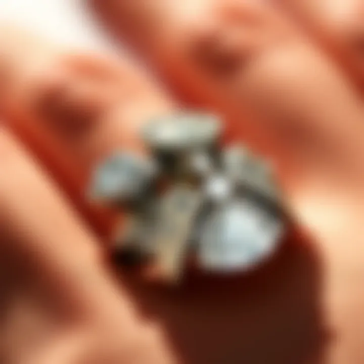 A close-up view of the intricate craftsmanship in a luxury trillion diamond ring