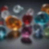 Close-up view of different gemstones showcasing carat weight variation.