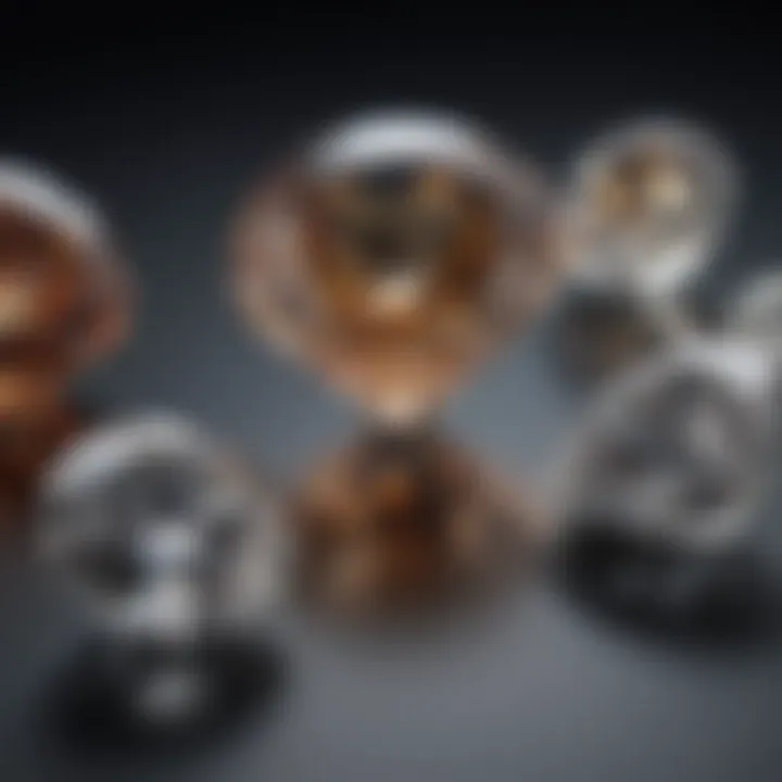 An elegant display of various diamonds arranged by size, showcasing their differences